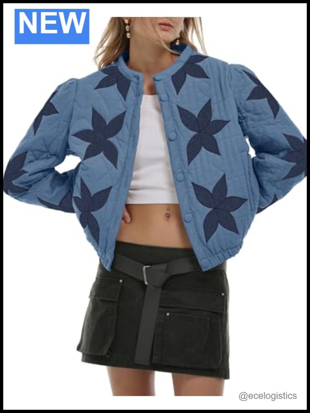 Women's Floral Embroidered Quilted Jacket 100% Cotton Button Front